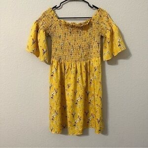 True Destiny Dress Yellow Floral Off The Shoulder Smocked Flare Sleeves Boho